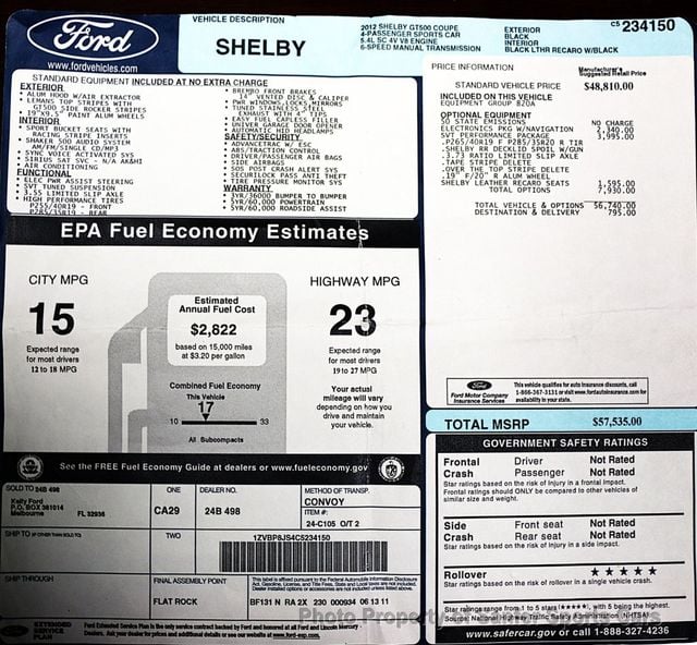 2012 Ford Mustang 2dr Coupe Shelby GT500 - 23011940 - 48