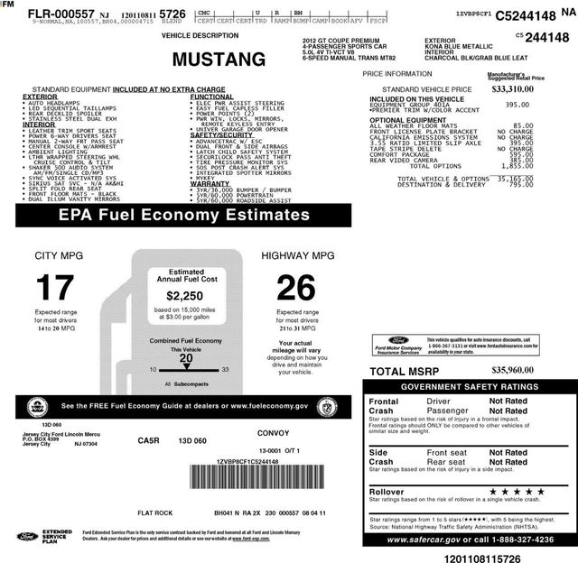 2012 Ford Mustang PREMIUM GT, CLEAN CARFAX, 6-SPD MANUAL, BACKUP CAM, COMFORT PKG - 22997484 - 23