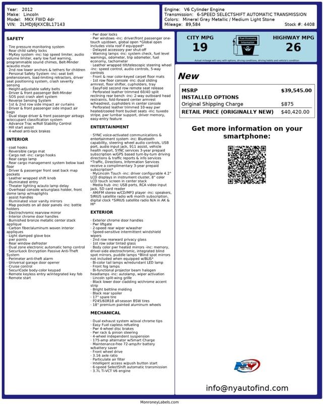 2012 Lincoln MKX CLEAN CARFAX, SUNROOF, NAVI, HEATED SEATS, 18" WHEELS - 22975851 - 25