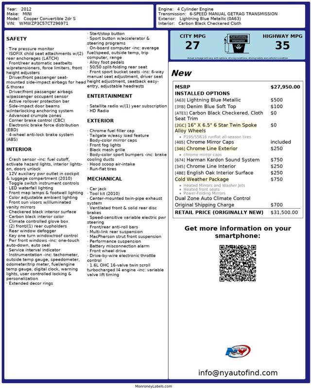 2012 MINI Cooper S Convertible CONVERTIBLE, 6-SPD MANUAL, HEATED SEATS, HARMAN KARDON SOUND - 22686653 - 23