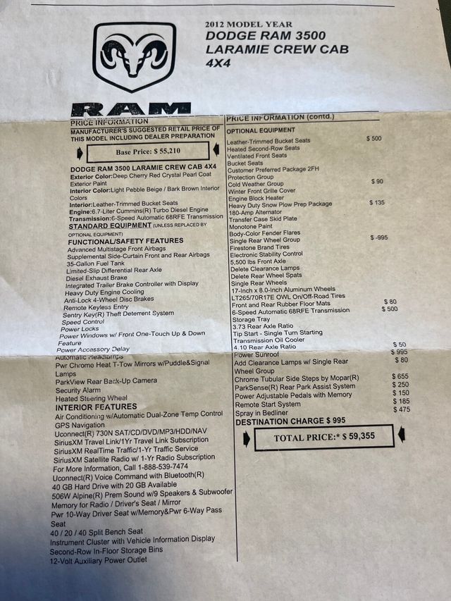 2012 Ram 3500 Ram Cummins Turbo Diesel SRW Long bed 4x4 - 23000100 - 5