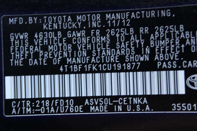 2012 Toyota Camry 4dr Sedan I4 Automatic LE - 23026151 - 9