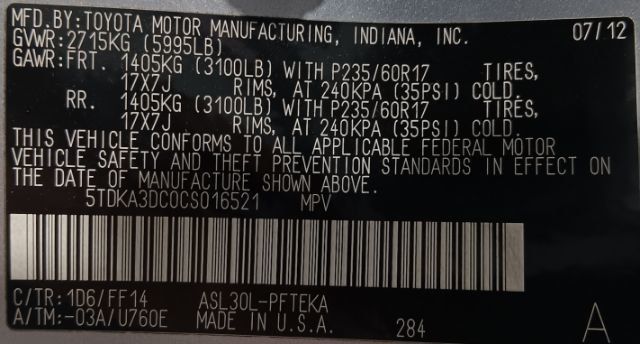 2012 Toyota Sienna BASE - 22911643 - 5