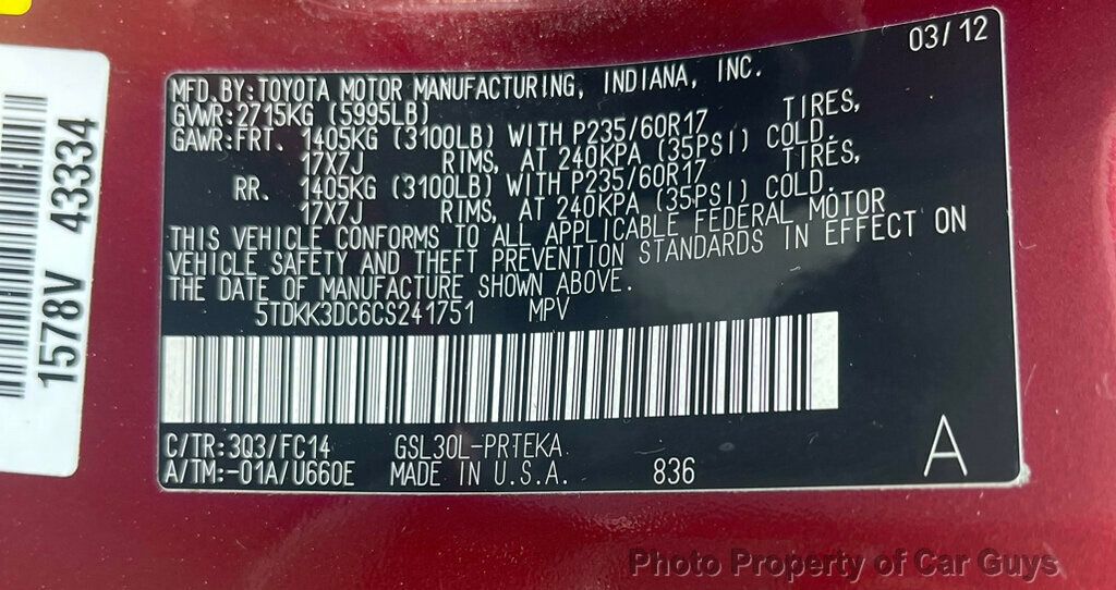 2012 Toyota Sienna LE 7 Pass  V6 - 22550595 - 35