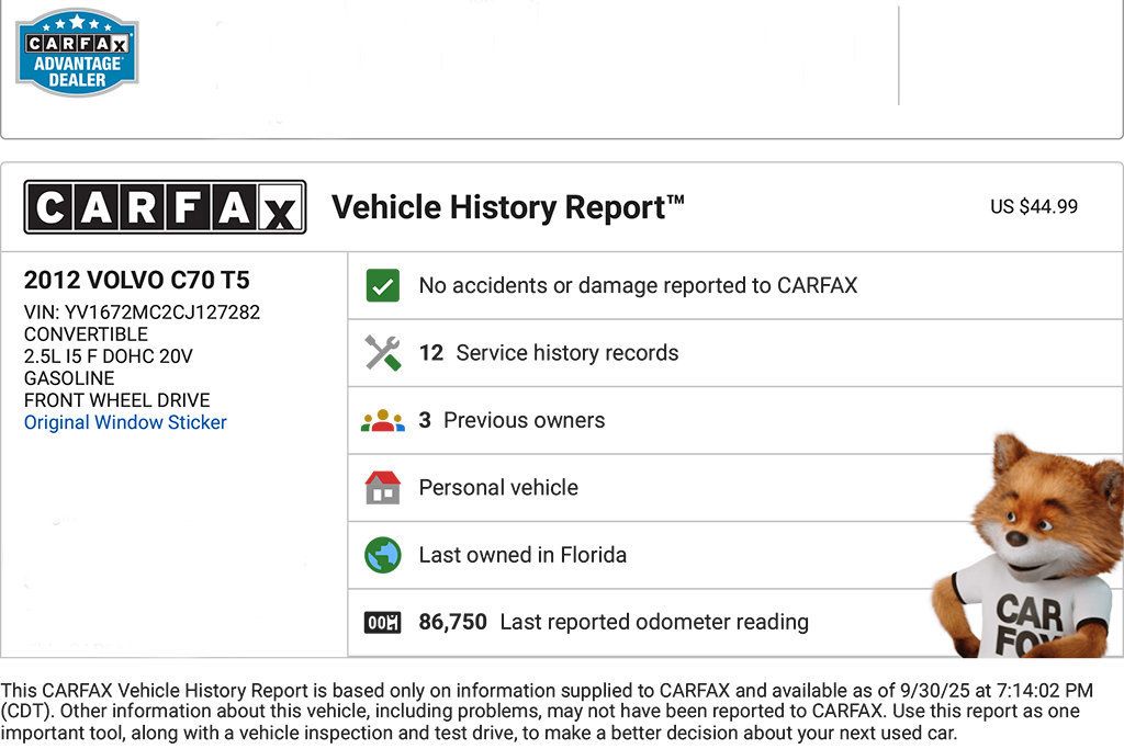 2012 Volvo C70 2dr Convertible T5 Platinum - 22924806 - 1