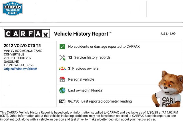 2012 Volvo C70 2dr Convertible T5 Platinum - 22924806 - 1