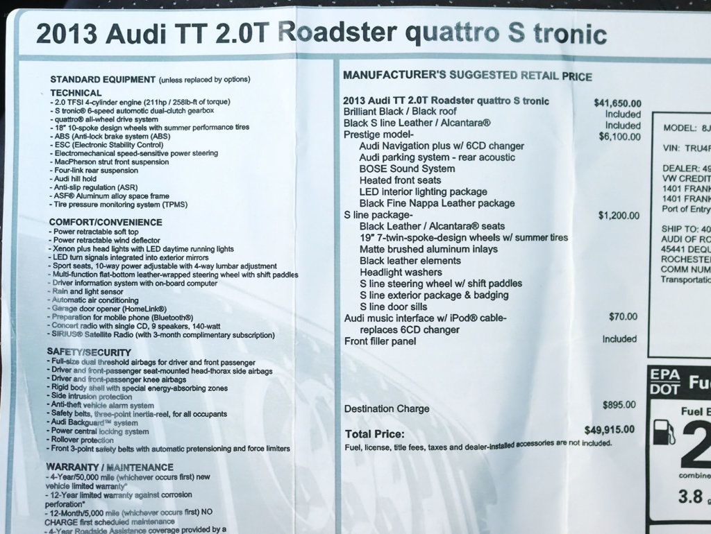 2013 Audi TT Roadster 2dr Roadster S tronic quattro 2.0T Prestige - 22887200 - 2