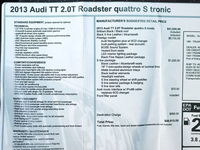 2013 Audi TT Roadster 2dr Roadster S tronic quattro 2.0T Prestige - 22887200 - 2