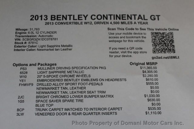 2013 Bentley Continental GT 2013 CONVERTIBLE W12, DRIVEN 4,500 MILES A YEAR  - 20560540 - 2