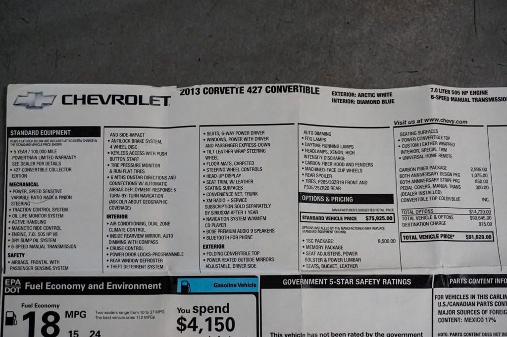 2013 Chevrolet Corvette *427 Convertible 1SC* *60th Anniversary Pkg* *Z06 Carbon Pkg* - 23056739 - 98
