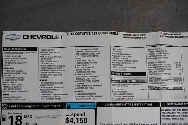 2013 Chevrolet Corvette *427 Convertible 1SC* *60th Anniversary Pkg* *Z06 Carbon Pkg* - 23056739 - 98