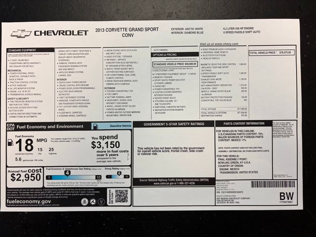 2013 Chevrolet Corvette Grand Sport 4LT - 60th Anniversary Convertible - 22992292 - 98