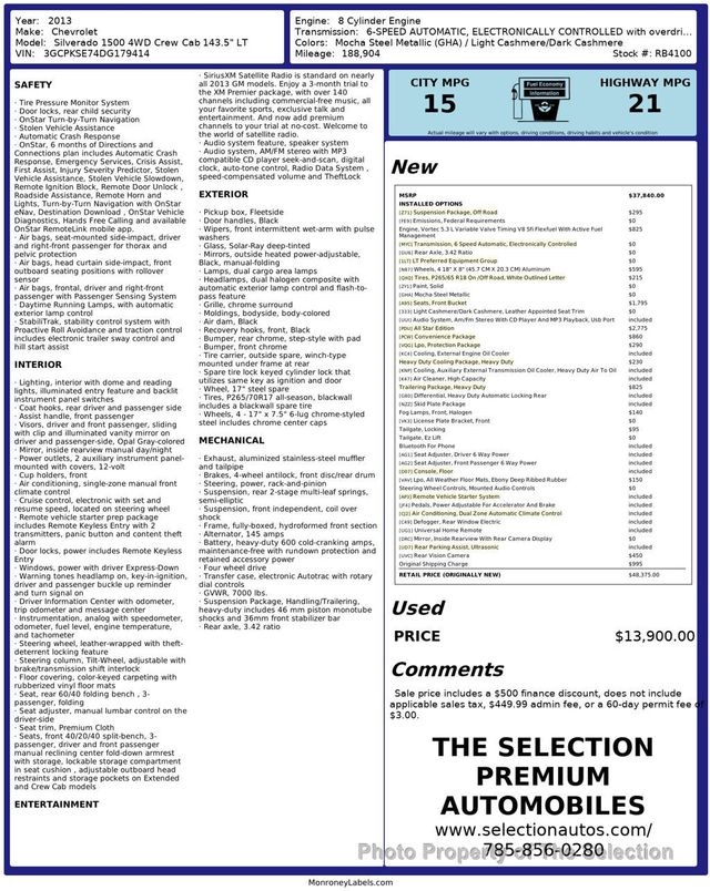 2013 Chevrolet Silverado 1500 4WD CREW CAB LT W/ALL STAR EDITION & HEAVY DUY TRAILERING - 22942617 - 2