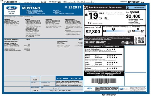 2013 Ford Mustang PREMIUM GT, 6-SPD MANUAL, RECARO LEATHER SEATS, LTD SLIP AXLE - 22978369 - 25