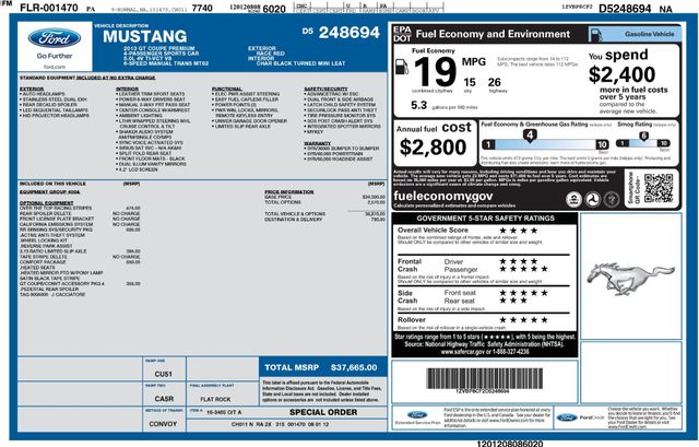 2013 Ford Mustang PREMIUM GT, CLEAN CARFAX, 6-SPD MANUAL, HEATED SEATS - 23004917 - 23