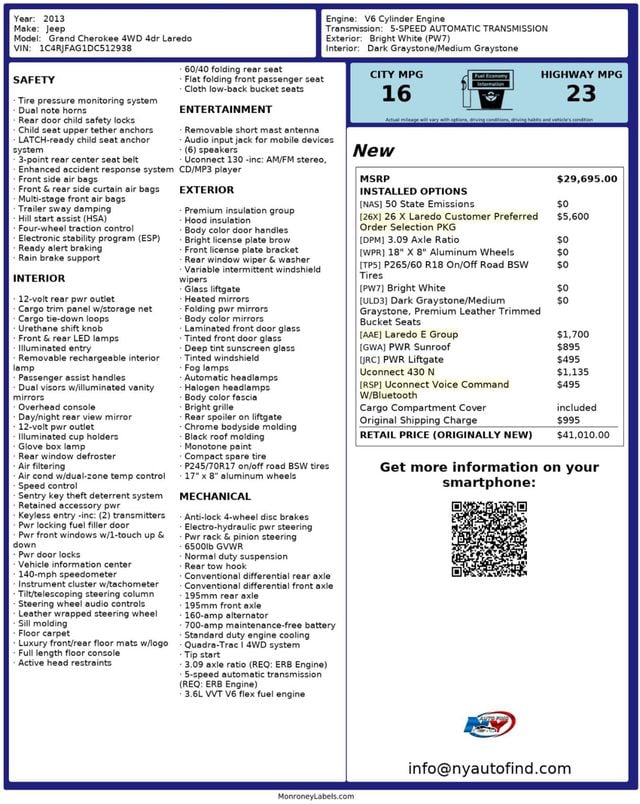 2013 Jeep Grand Cherokee 4X4, LAREDO, NAVI, SUNROOF, BACKUP CAM, HEATED SEATS, 18" WHEELS - 22967481 - 25