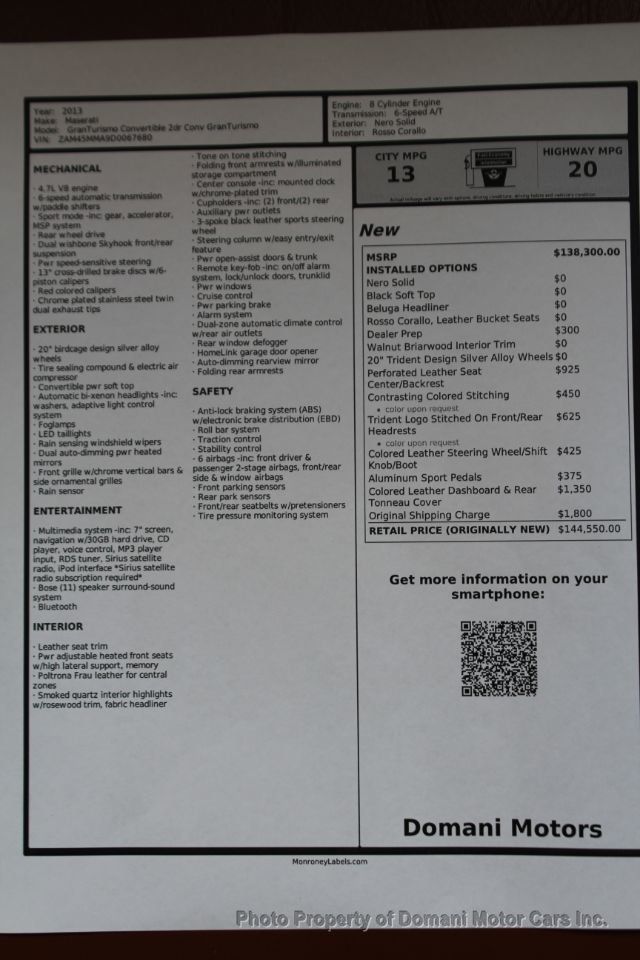 2013 Maserati GranTurismo Convertible ONE OWNER  14,765 MILES, ORIGINALLY $ 144.550 - 20605205 - 3