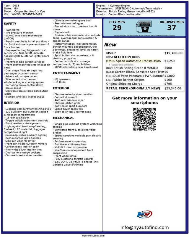 2013 MINI Cooper Hardtop 2 Door CLEAN CARFAX, PANORAMIC SUNROOF, WHITE BONNET STRIPES - 22285398 - 14