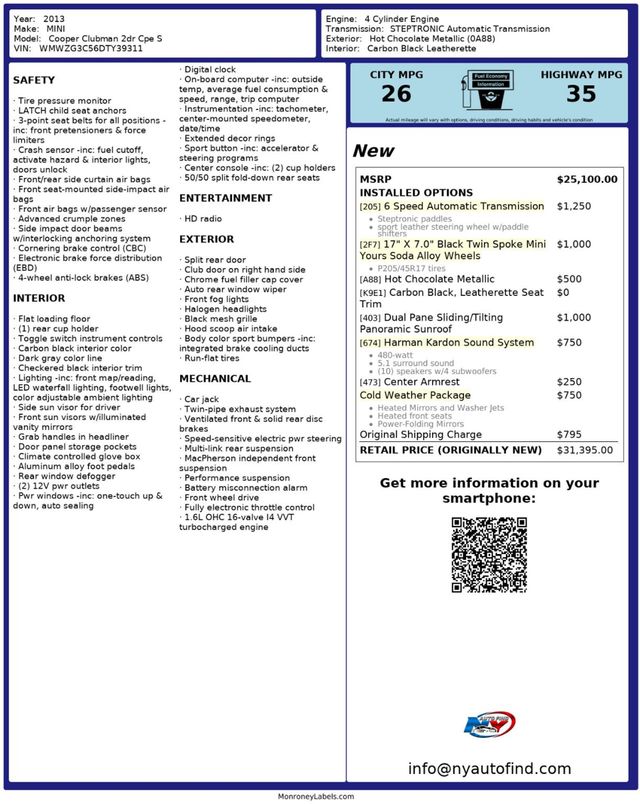 2013 MINI Cooper S Clubman PAN SUNROOF, 17" ALLOY WHEELS, HARMAN KARDON SOUND, HEATED SEATS - 22904128 - 20