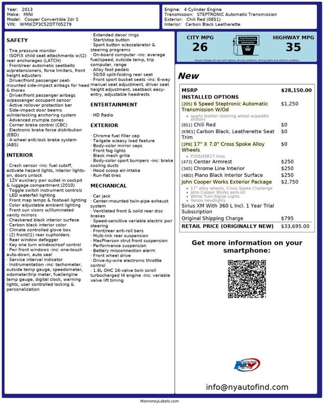 2013 MINI Cooper S Convertible CONVERTIBLE, JCW EXTERIOR PKG, 17" ALLOY WHEELS, CHROME LINE - 22927466 - 22