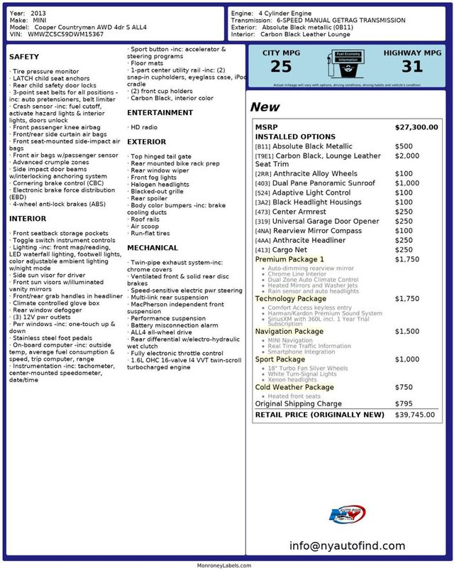 2013 MINI Cooper S Countryman CLEAN CARFAX, AWD, 6-SPD MANUAL, PAN SUNROOF, NAVI, HEATED SEATS - 23003604 - 25