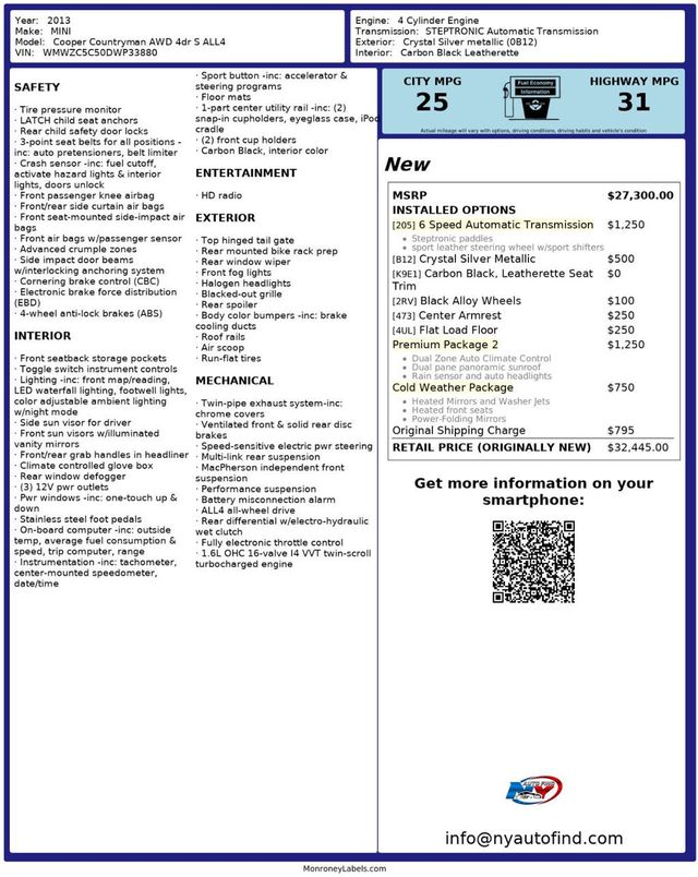 2013 MINI Cooper S Countryman CLEAN CARFAX, AWD, PAN SUNROOF, HEATED SEATS, PREMIUM PKG - 22965233 - 25