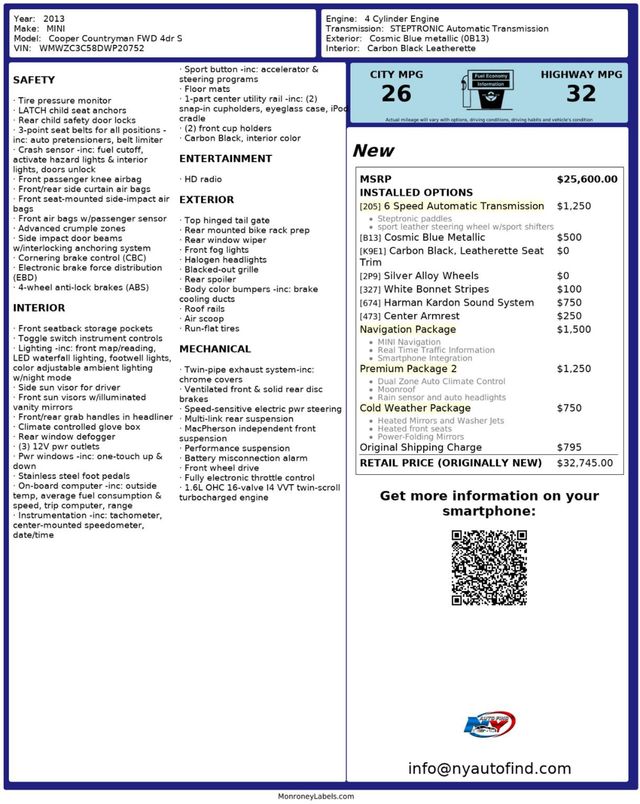 2013 MINI Cooper S Countryman CLEAN CARFAX, PAN SUNROOF, NAVI, HEATED SEATS, HARMAN KARDON - 22939954 - 25