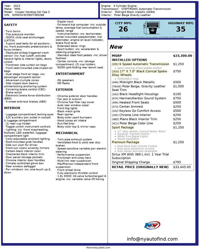 2013 MINI Cooper S Hardtop 2 Door CLEAN CARFAX, PAN SUNROOF, HEATED SEATS, 17" WHEELS, LEATHER - 22964469 - 23