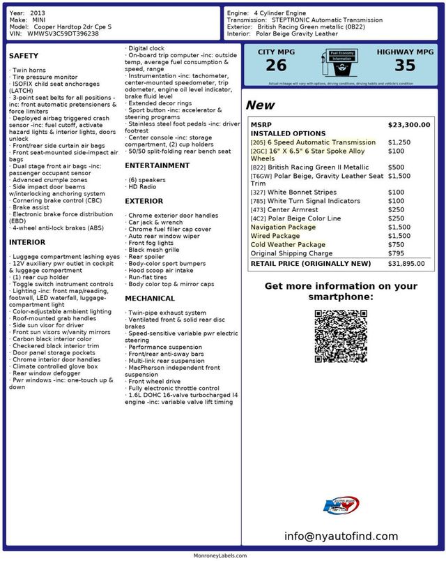 2013 MINI Cooper S Hardtop 2 Door NAVIGATION PKG, HEATED SEATS, ALLOY WHEELS, LEATHER, WIRED PKG - 23000354 - 12