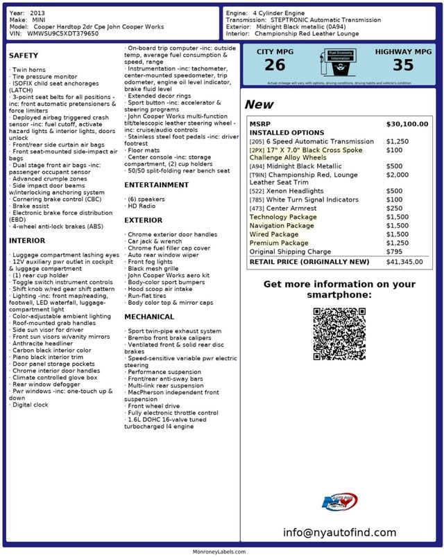 2013 MINI John Cooper Works CLEAN CARFAX, PAN SUNROOF, NAVI, HARMAN KARDON SOUND, LEATHER - 22921543 - 23