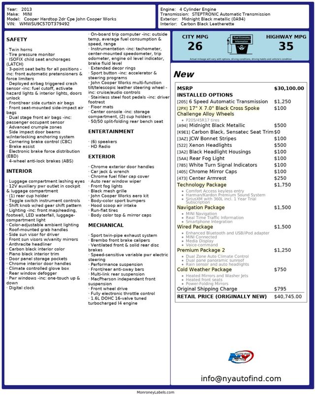 2013 MINI John Cooper Works PAN SUNROOF, NAVI PKG, TECH PKG, PREMIUM PKG, HEATED SEATS - 22912877 - 22