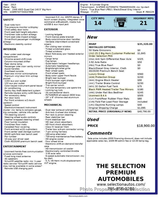 2013 Ram 1500 4WD QUAD CAB BIGHORN W/LUXURY PACKAGE - 22999026 - 2