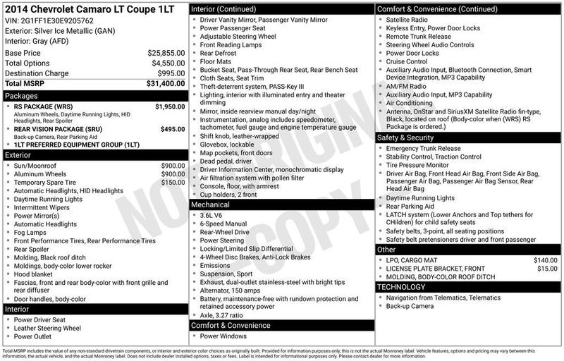 2014 Chevrolet Camaro 2dr Coupe LT w/1LT - 22970134 - 5