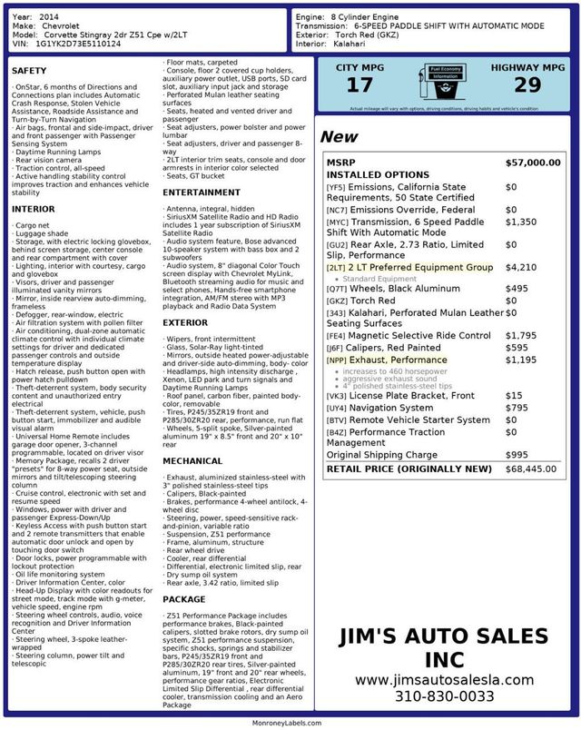 2014 Chevrolet Corvette Stingray Z51 Coupe 2LT Brand New Tires - 22996438 - 6