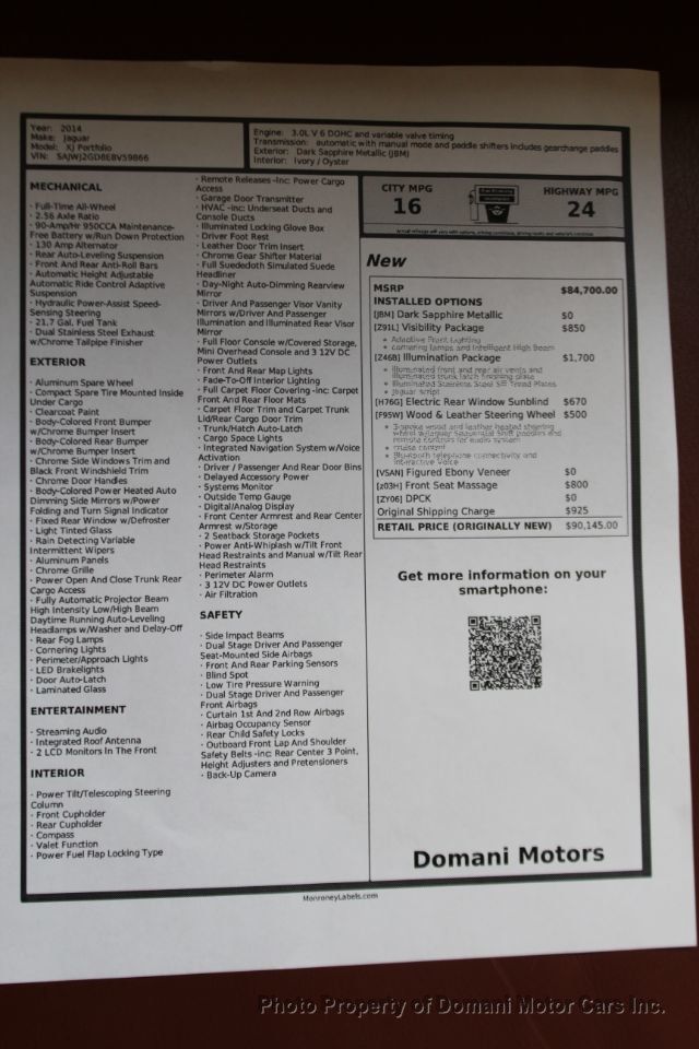 2014 Jaguar XJ 2 OWNER XJL PORTFOLIO , ORIGINAL WINDOW OF $ 90,145 - 20531436 - 4