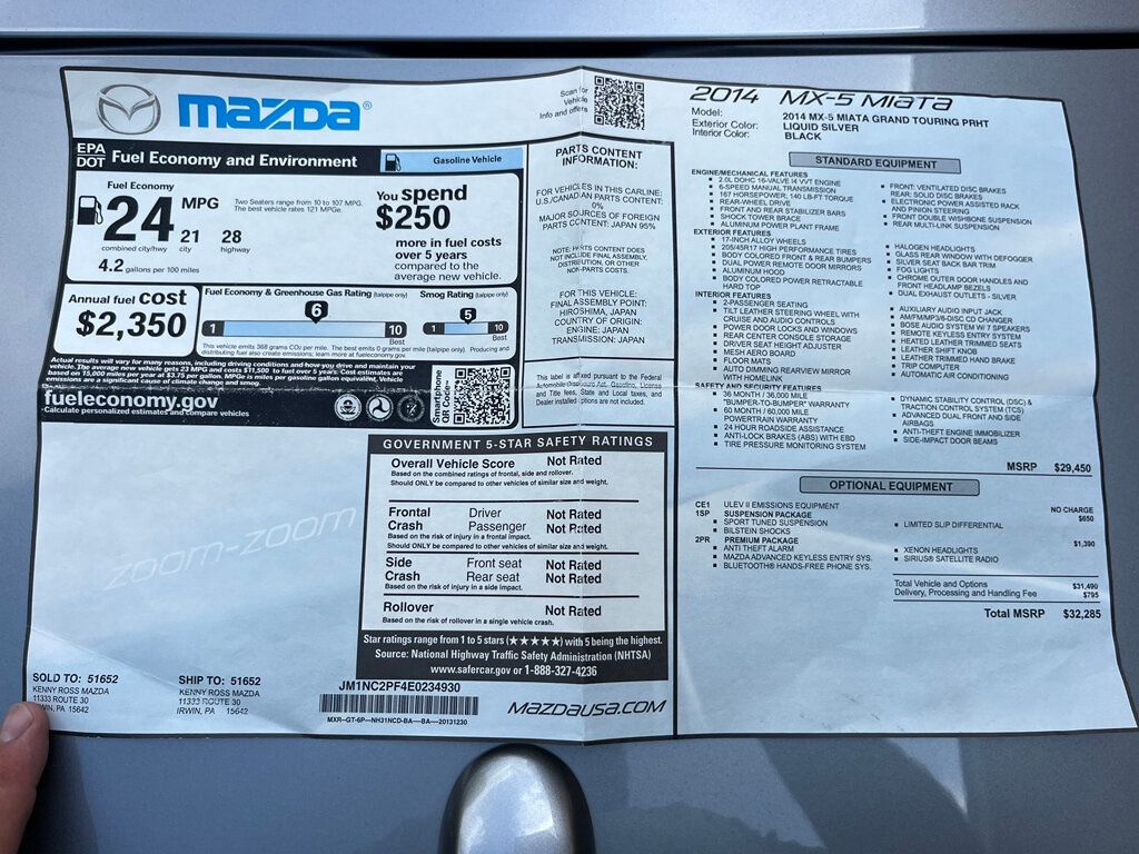 2014 Mazda MX-5 Miata Single Owner Grand Touring Retractable Hard Top Convertible  - 23048741 - 42