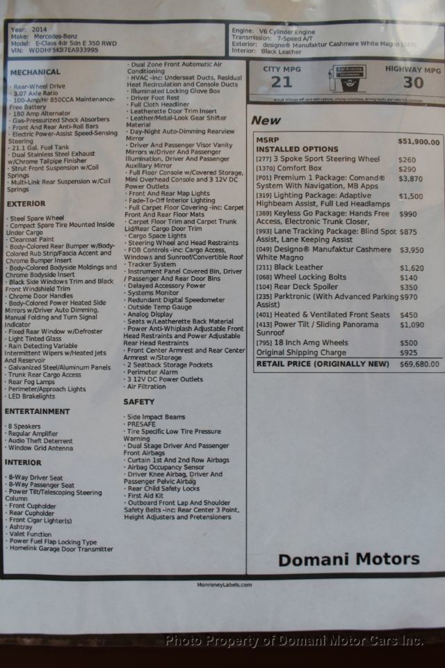 2014 Mercedes-Benz E-Class Designo Manufaktur Cashmere White Magno with 58K MILES  - 20505239 - 3