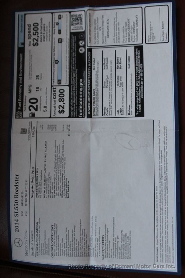 2014 Mercedes-Benz SL-Class ORIGINAL WINDOW STICKER OF $ 117,125 , TWO OWNER EXAMPLE  - 20599070 - 3