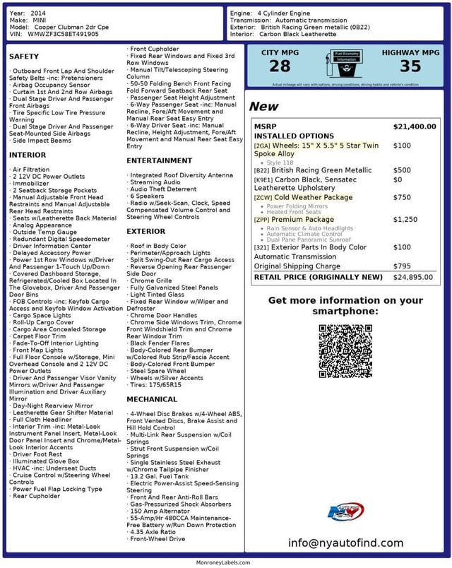 2014 MINI Cooper Clubman CLEAN CARFAX, PAN SUNROOF, HEATED SEATS, PREMIUM, ALLOY WHEELS - 23000942 - 12