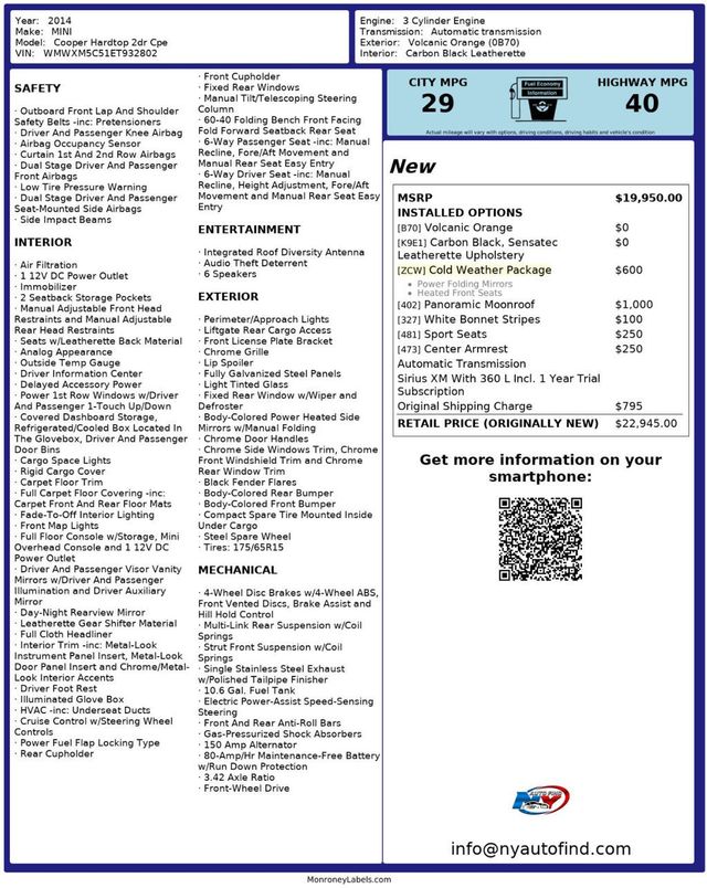 2014 MINI Cooper Hardtop 2 Door CLEAN CARFAX, PANORAMIC SUNROOF, HEATED SEATS, SPORT SEATS - 22942281 - 22