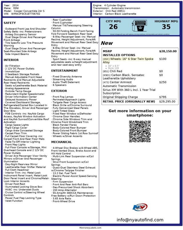 2014 MINI Cooper S Convertible CONVERTIBLE, TWIN SPOKE ALLOY WHEELS, CENTER ARMREST - 22999115 - 10