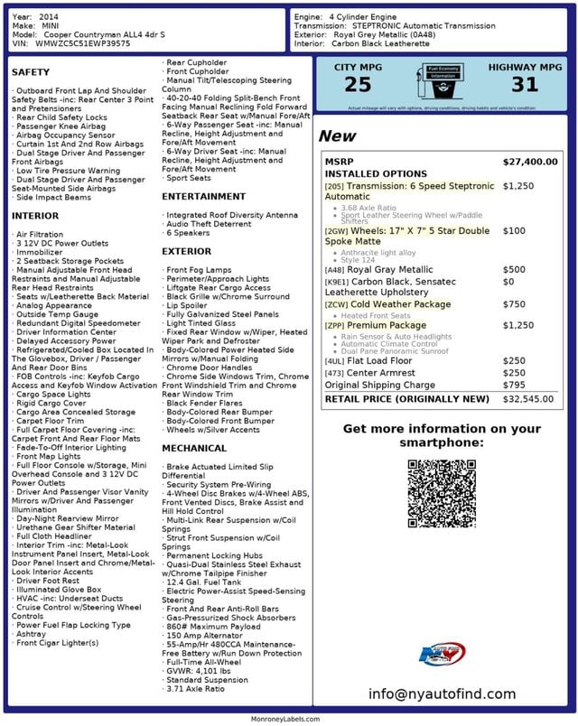 2014 MINI Cooper S Countryman AWD, PAN SUNROOF, HEATED SEATS, PREMIUM PKG, 17" MATTE WHEELS - 23006447 - 10