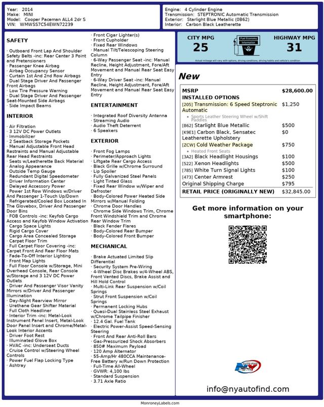 2014 MINI Cooper S Paceman AWD, HEATED SEATS, COLD WEATHER PKG, XENON HEADLIGHTS - 22963615 - 23