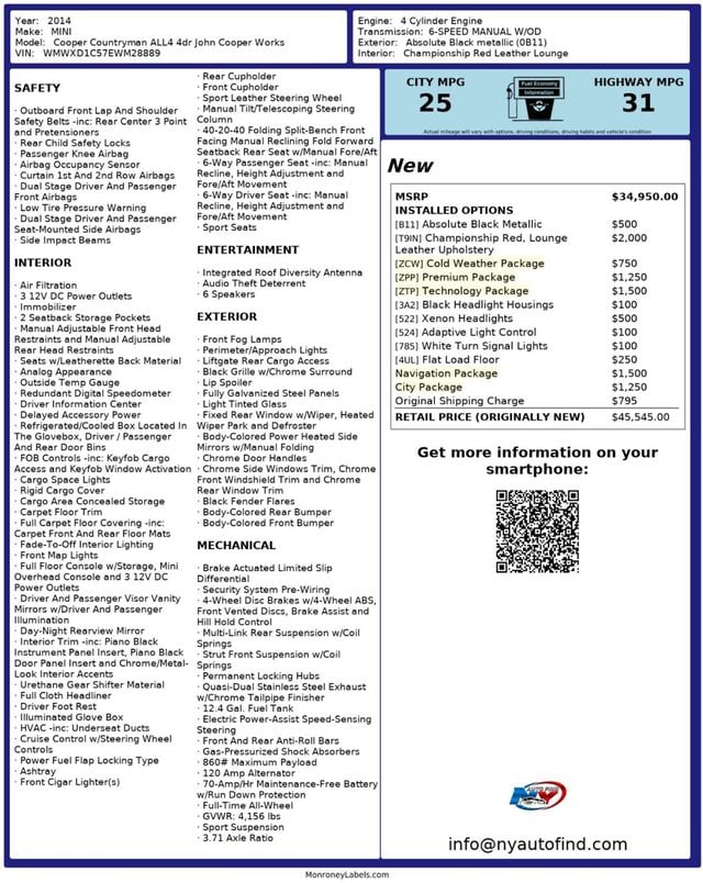 2014 MINI John Cooper Works CLEAN CARFAX, AWD, 6-SPD MANUAL, PAN SUNROOF, NAVI, HEATED SEATS - 22965629 - 25