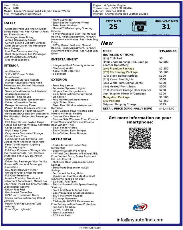 2014 MINI John Cooper Works JCW, PACEMAN, AWD, 6-SPD MANUAL, PAN SUNROOF, NAVI PKG, LEATHER - 23000111 - 11