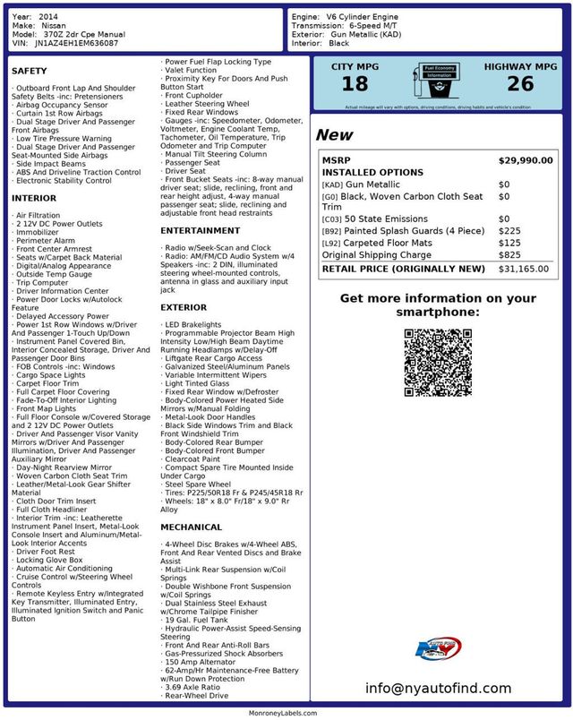 2014 Nissan 370Z CLEAN CARFAX, 6-SPD MANUAL, SPLASH GUARDS, 18" ALLOY WHEELS - 22941026 - 22