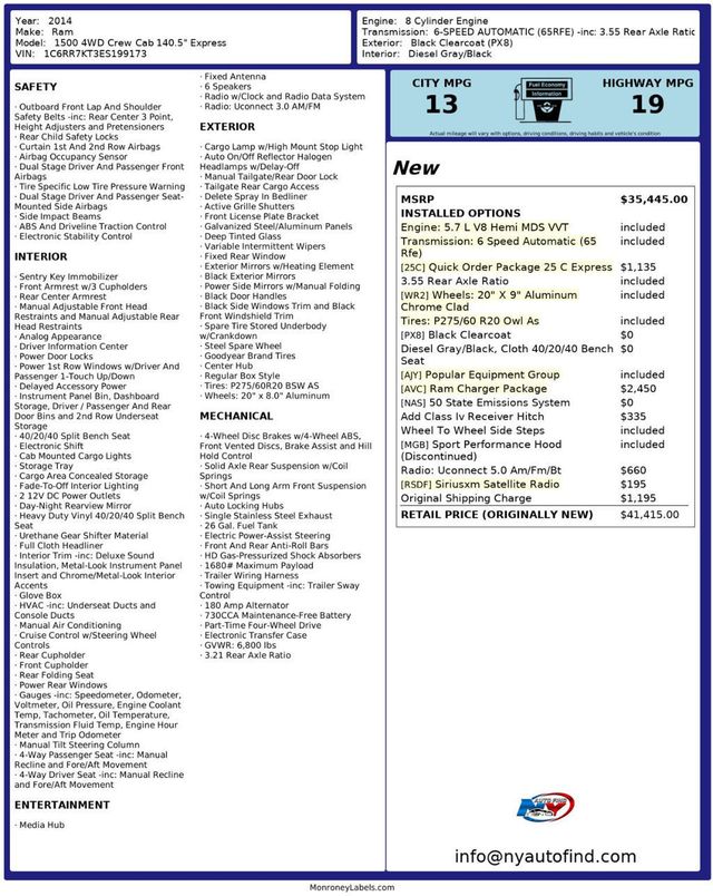 2014 Ram 1500 4X4, CREW CAB, 140.5" EXPRESS, HEMI, 20" WHEELS, RAM CHARGER PKG - 23000356 - 24