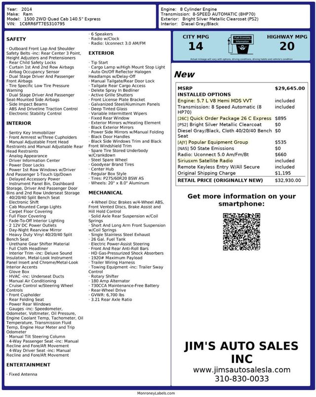 2014 Ram 1500 Quad Cab Express New Tires - 22992518 - 7