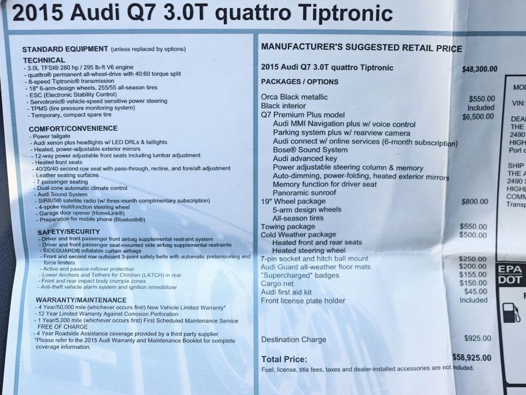 2015 Audi Q7 quattro 4dr 3.0T Premium Plus - 23015778 - 1