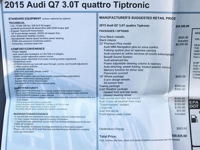 2015 Audi Q7 quattro 4dr 3.0T Premium Plus - 23015778 - 1